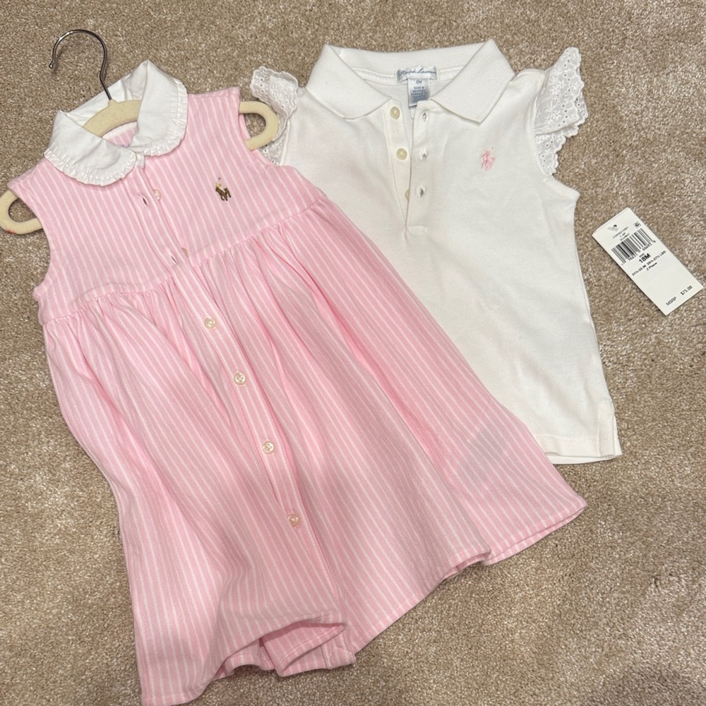 Ralph Lauren Pink & White Baby Dress and top new 18 months
